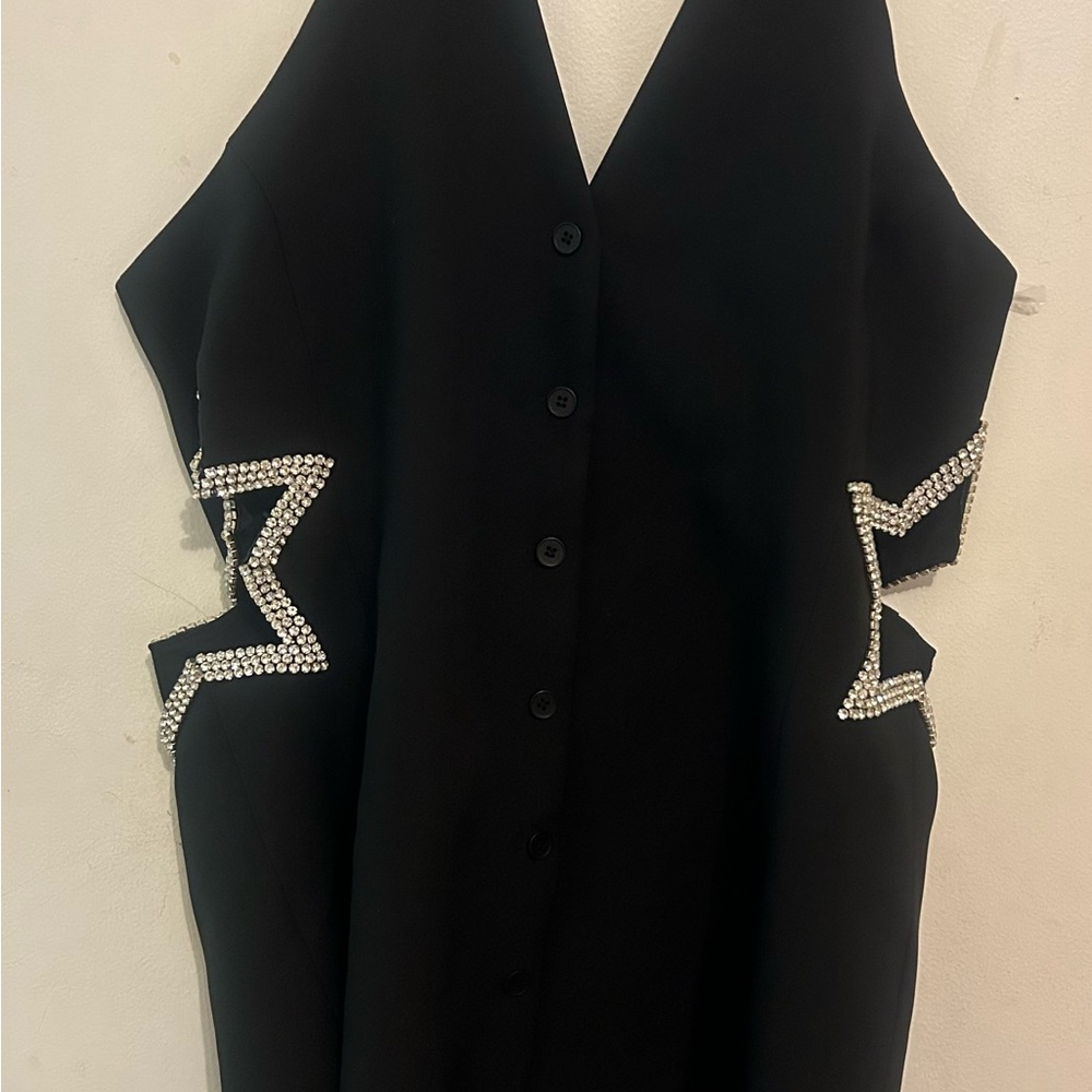 Nasty Gal Black Strapless Dress with super  Embellishments Star cutout dress